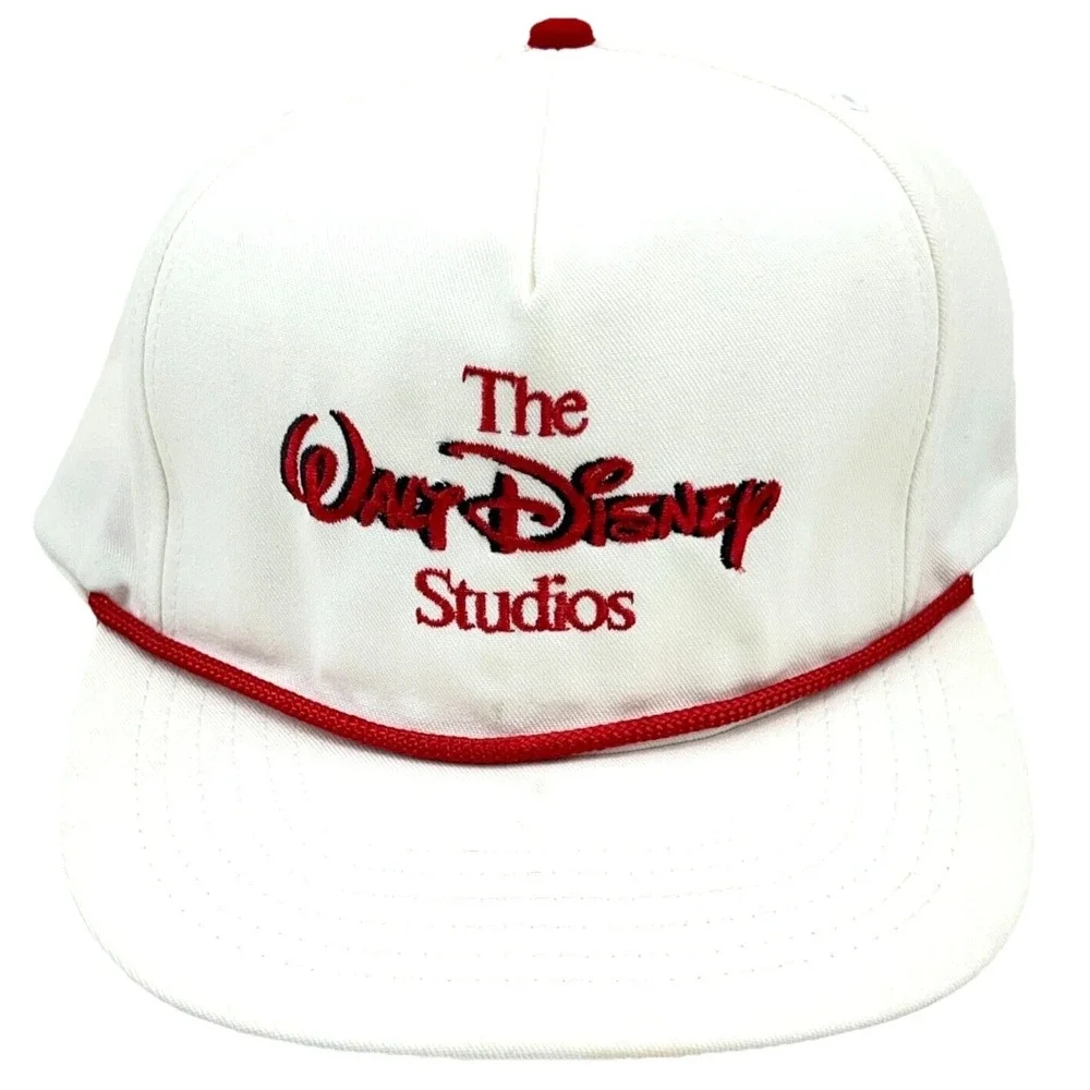 Vintage Disney Studios‎ Hat Cap Strap Back White Red Trucker Rope 80s 90s USA